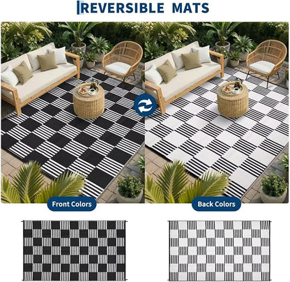 Garvee Waterproof Outdoor Rug 5x8, Checkered Foldable Plastic Straw Patio - Image 3