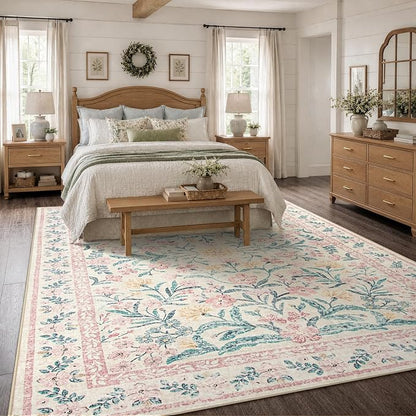 Wonnitar Floral Large Rugs for Living Room, Soft Light Pink Rug Washable 9x12 - Image 7