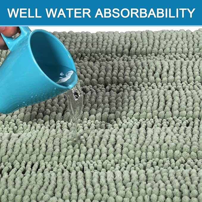 H.VERSAILTEX Bathroom Rugs Bath Mats Sets Super Absorbent Chenille Striped Bath - Image 5