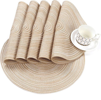 SHACOS 15 inch Round Placemats Set of 6, Cotton Polyester Woven Braided Place - Image 5