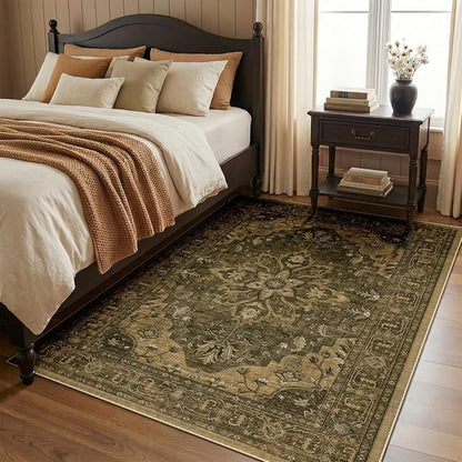 RELEANY Area Rugs 4'x6' Washable Non-Slip, Floral Vintage Distress Medallion - Image 2