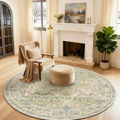 Washable Round Rugs for Bedroom 4ft: Living Room Rug Stain Resistant Non Slip by palohom