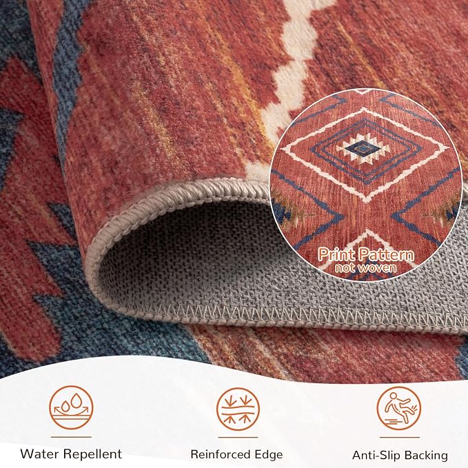 BESTSWEETIE Area Rug 8x10 Machine Washable Non-Slip Low Pile Tribal Western Rug - Image 3
