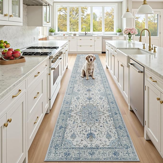 RELEANY Area Rugs Runner 2'6"x10' Washable Non-Slip, Floral Vintage Distress by RELEANY