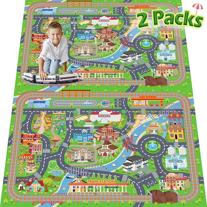 Car Rug Play Mat for Kids Toy Cars, 2 Packs 3'x4'/ 36"x48" Road Traffic Playmat - Image 2