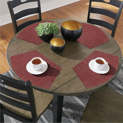SHACOS Small Round Table Placemats Set of 4 Wedge Placemats Burgundy Red Heat - Image 5
