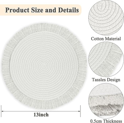 Round Placemats Set of 4 Table Mats 13Inch Washable Cotton Heat Resistant - Image 2