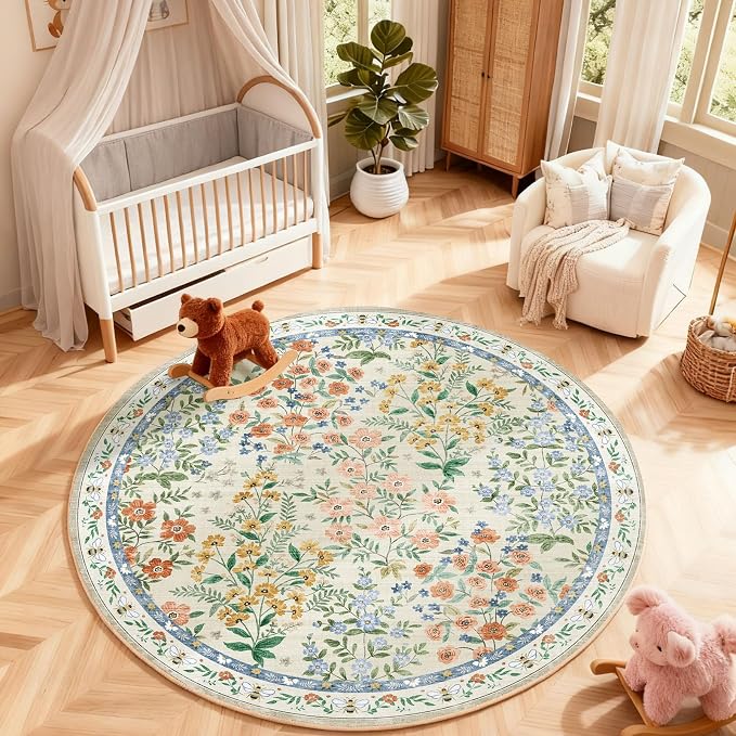 Washable Round Rugs for Bedroom 4ft: Living Room Rug Stain Resistant Non Slip - Image 3