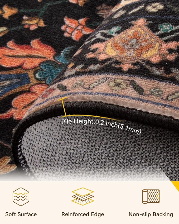 RELEANY Area Rugs Square 6ft Washable Non-Slip, Floral Vintage Distress - Image 2