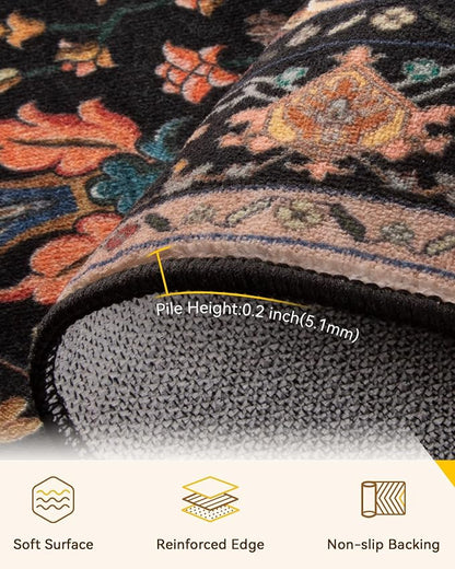 RELEANY Area Rugs 4'x5' Washable Non-Slip, Floral Vintage Distress Medallion - Image 4