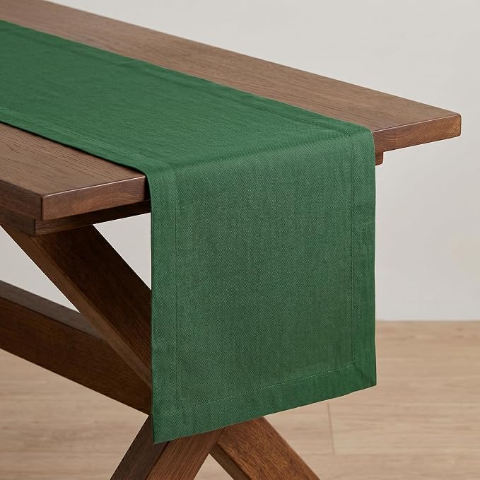 Solino Home 100% Pure Linen Table Runner Pine Green, Fete 14 x 120 in Long | - Image 3