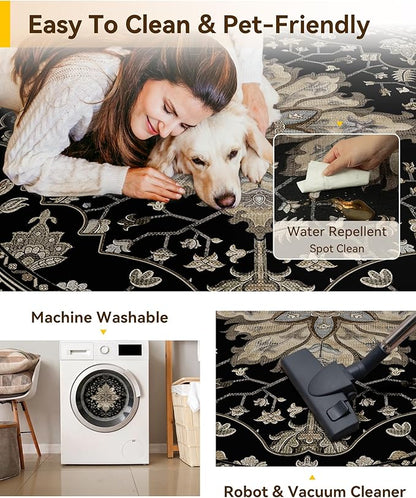 RELEANY Area Rugs Round 6ft Washable Non-Slip, Floral Vintage Distress - Image 5