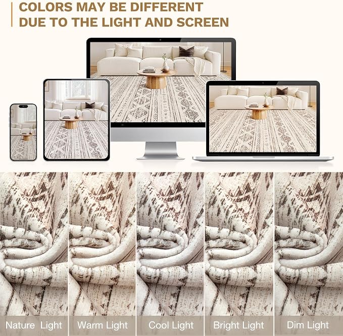 Nakagishi 6x9 Area Rugs Living Room: Washable Boho Large Neutral Soft Farmhouse - Image 9