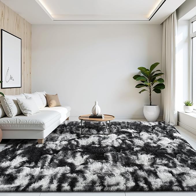FlyDOIT Large Area Rugs for Living Room, 4x6 Feet Tie-Dyed Black and White - Image 4