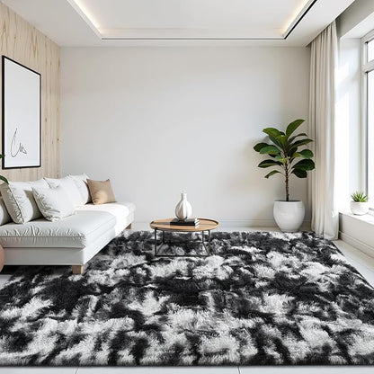 FlyDOIT Large Area Rugs for Living Room, 4x6 Feet Tie-Dyed Black and White - Image 4