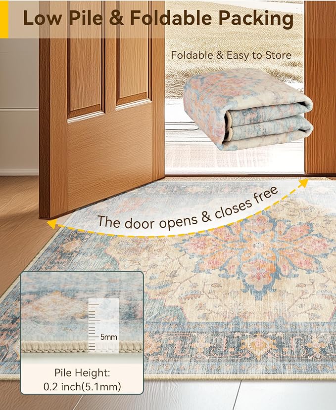 RELEANY Area Rugs Runner 2'x6' Washable Non-Slip, Floral Vintage Distress - Image 5