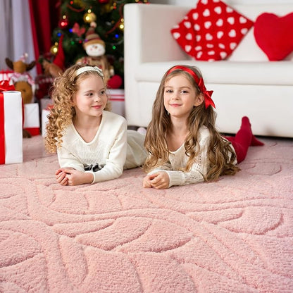 5x7 Pink Washable Area Rug for Bedroom Living Room, Leaf Geometric Patter Shag - Image 3