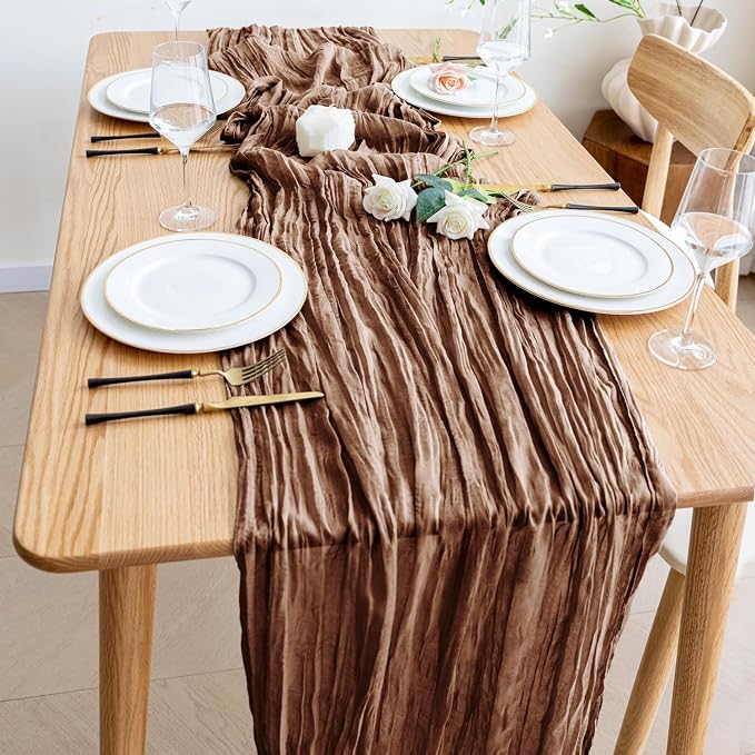 Cheesecloth Table Runner Brown 10FT Boho Gauze Runner, 2 Pack | 120 Inch Cheese - Image 6