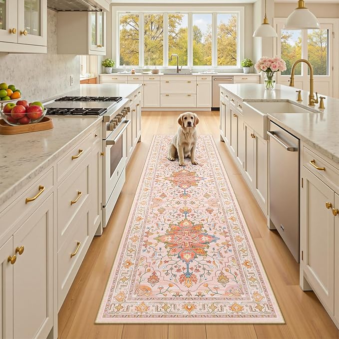 RELEANY Area Rugs Runner 2'x8' Washable Non-Slip, Floral Vintage Distress by RELEANY