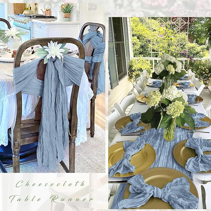 25 Pack Dusty Blue Cheesecloth Table Runner 17 x 108 Inch Gauze Table Runner - Image 3