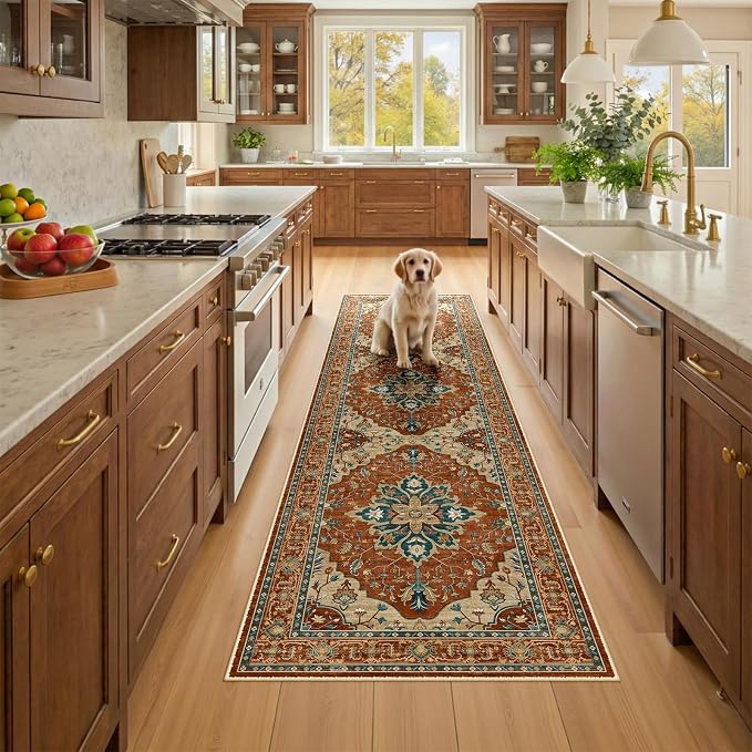 RELEANY Area Rugs Runner 2'6"x8' Washable Non-Slip, Floral Vintage Distress by RELEANY