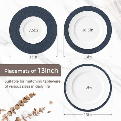 13" Round Placemats Set of 4, Reversible Faux Leather Heat Resistant Table Mats - Image 2