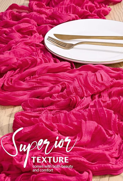 Showgeous 2 Pack Hot Pink Cheesecloth Table Runners Boho Wedding Decor | Rustic - Image 4
