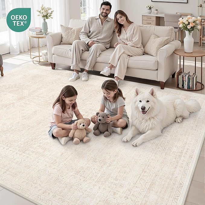 8x10 Area Rugs for Living Room: Vintage Boho Neutral Washable Rug Indoor Soft - Image 7