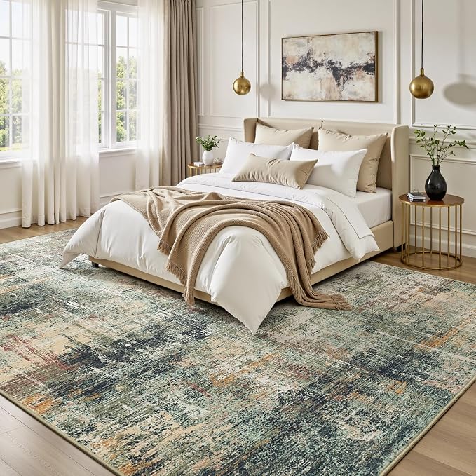 Lofus 8x10 Area Rug for Living Room, Coffee Green Abstract Large Rugs - Image 2