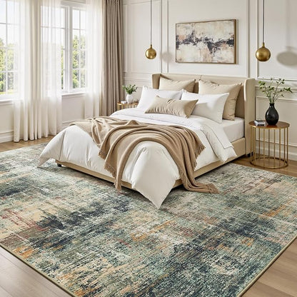 Lofus 8x10 Area Rug for Living Room, Coffee Green Abstract Large Rugs - Image 2