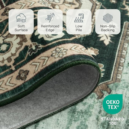 Lofus 5x7 Emerald Green Washable Rugs Non-Slip, Vintage Floral Area Rug - Image 6