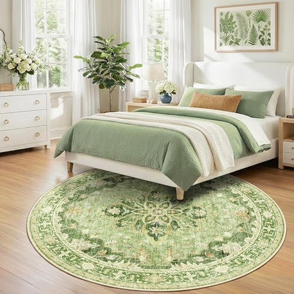 RELEANY Area Rugs Round 8ft Washable Non-Slip, Floral Vintage Distress - Image 3