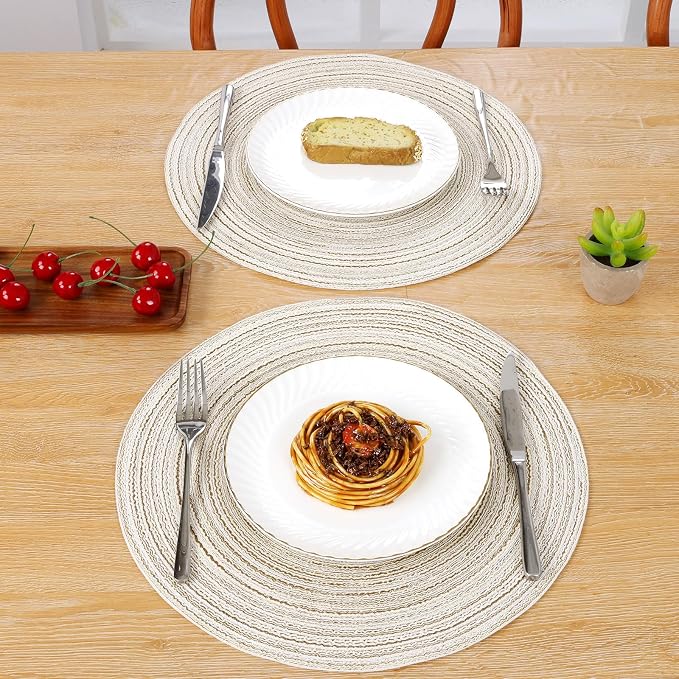 SHACOS Placemats Set of 8 Round Braided Place Mats 15 inch Washable Table Mats - Image 7