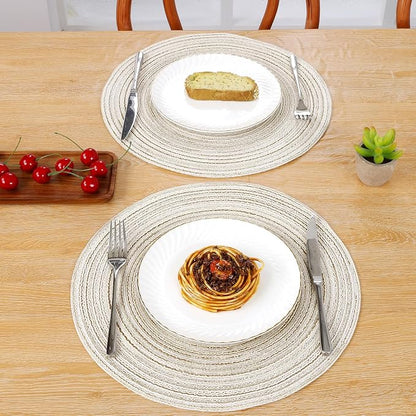 SHACOS Placemats Set of 8 Round Braided Place Mats 15 inch Washable Table Mats - Image 7