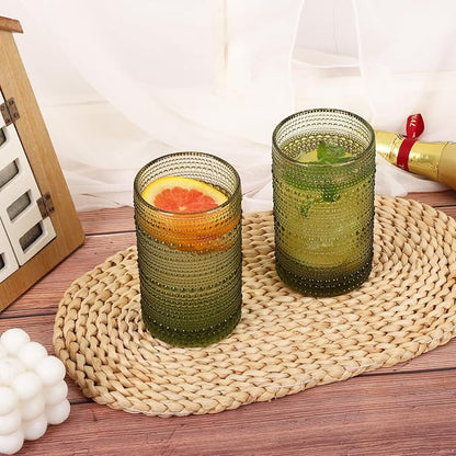 Moretoes12 Pack 12 Oz Green Hobnail Drinking Glasses Set, Water Glass Cups | - Image 2
