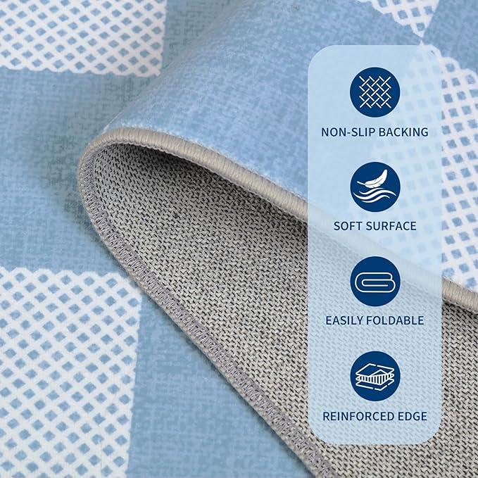 GarveeHome Checkered Light Blue and White 8x10 Area Rugs - Image 6