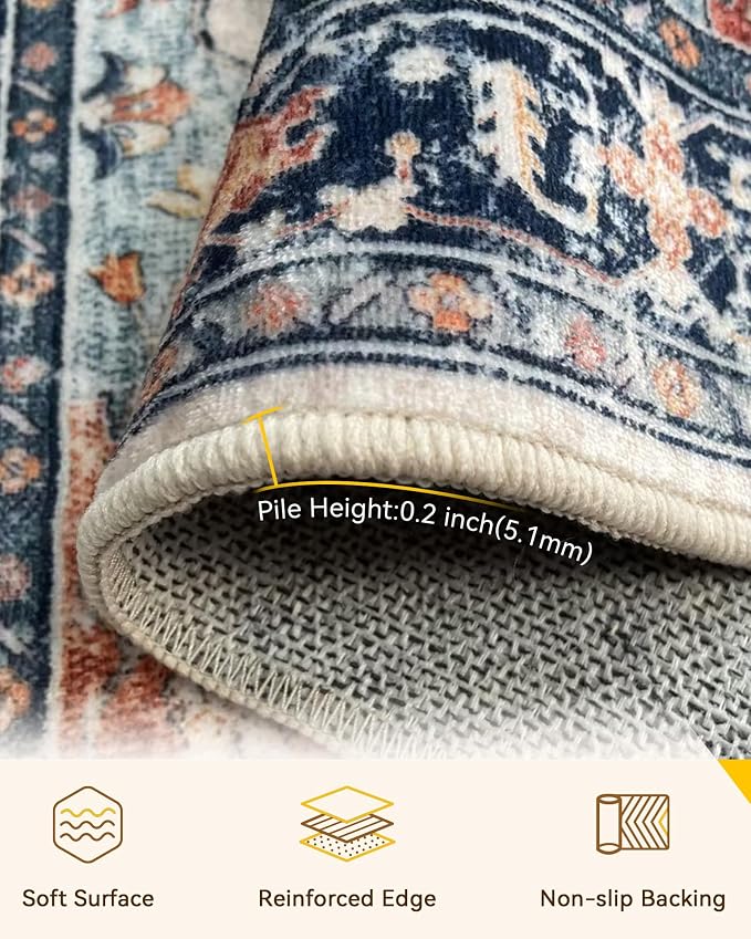 RELEANY Area Rugs 6'x8' Washable Non-Slip, Floral Vintage Distress Medallion - Image 2