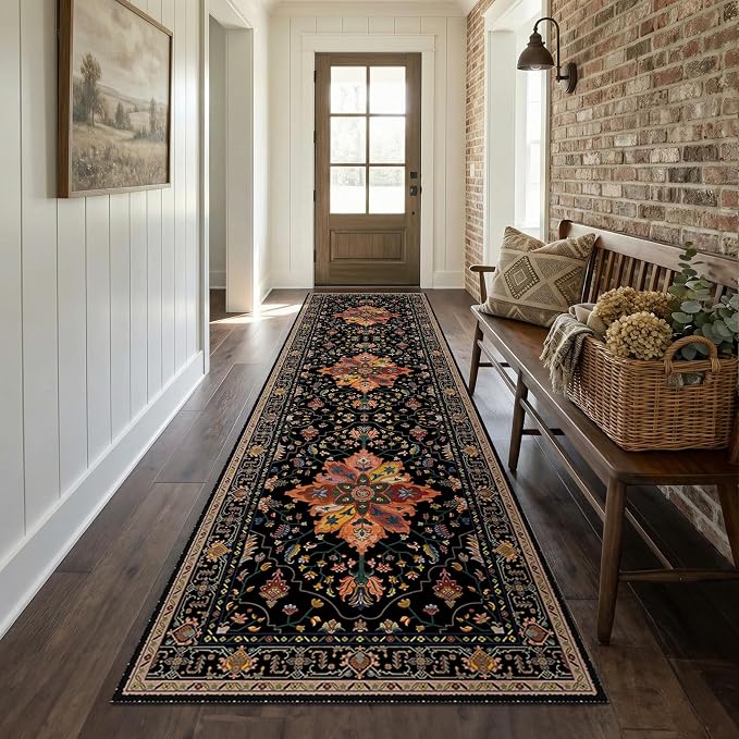 RELEANY Area Rugs Runner 2'6"x8' Washable Non-Slip, Floral Vintage Distress - Image 2