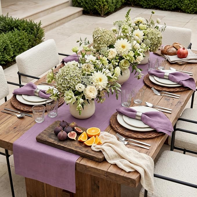 Solino Home 100% Pure Linen Table Runner Mulberry Long, Fete 14 x 90 in | Table - Image 2