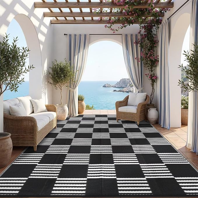 Garvee Waterproof Outdoor Rug 5x8, Checkered Foldable Plastic Straw Patio - Image 7