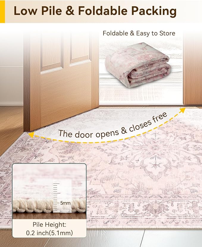 RELEANY Area Rugs Small 2'x4' Washable Non-Slip, Floral Vintage Distress - Image 4