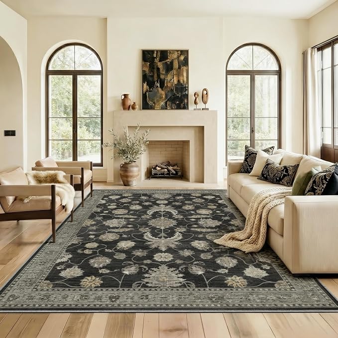 5x7 Area Rug for Living Room-Vintage Farmhouse Boho Floral Washable Stain by Unknown