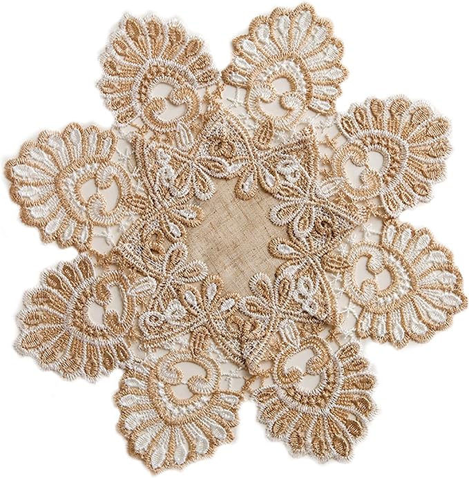 European Antique Jacquard Lace Table Doilies, Small Farmhouse Linen Embroidered by VIRFONOR