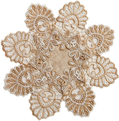 European Antique Jacquard Lace Table Doilies, Small Farmhouse Linen Embroidered by VIRFONOR