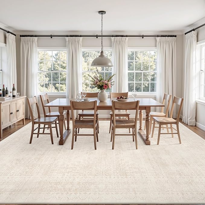 8x10 Area Rugs for Living Room: Vintage Boho Neutral Washable Rug Indoor Soft - Image 3