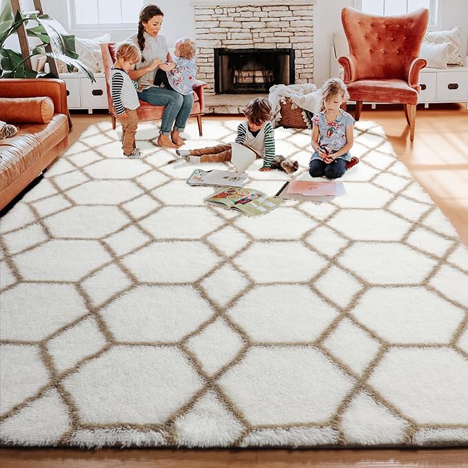 ONASAR 7x9 Area Rugs for Living Room Bedroom, Large Fluffy White and Beige - Image 7