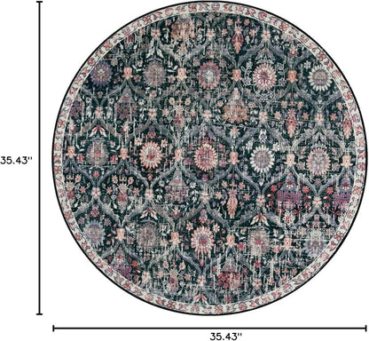 Lahome Moroccan Trellis Round Area Rugs, Washable Small Round Rug 3ft Non-Slip - Image 2