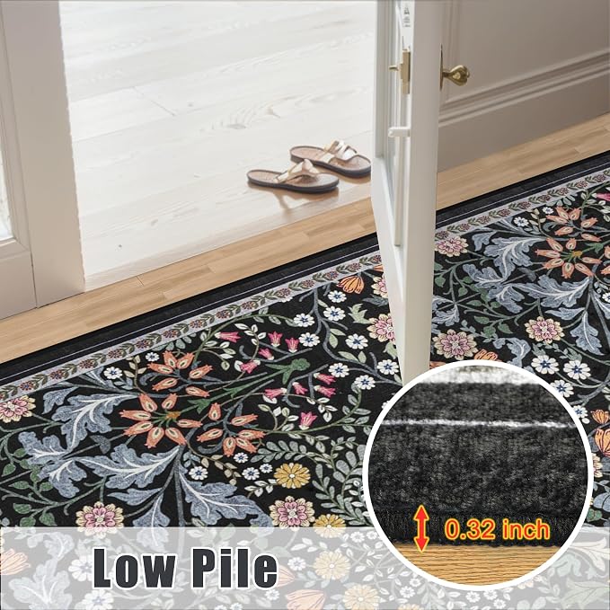 Area Rugs 9x12 Living Room: Floral Washable Rug Vintage Large Soft Boho - Image 8