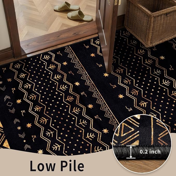 SERISSA 2x3 Rugs for Entryway, Washable Non-Slip Black and Gold Small Area Rug - Image 8