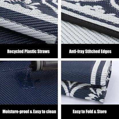 HUGEAR Outdoor Patio Rug 5'x8' Waterproof Outside Area Rugs Blue Reversible - Image 6